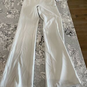Bone Color Ribbed Flare Pants